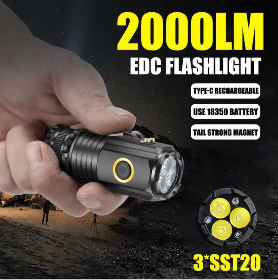 3 Core LED Mini Tactical Flashlight Rechargeable High Power LED Torch Metal Pen Clip Hand Lamp