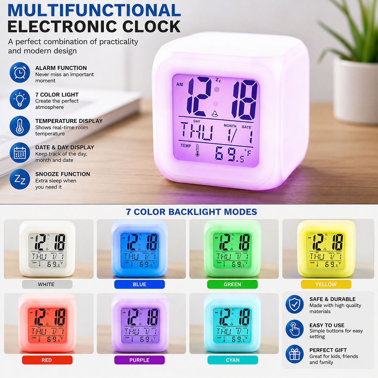 Digital Clock 7 Colors Light