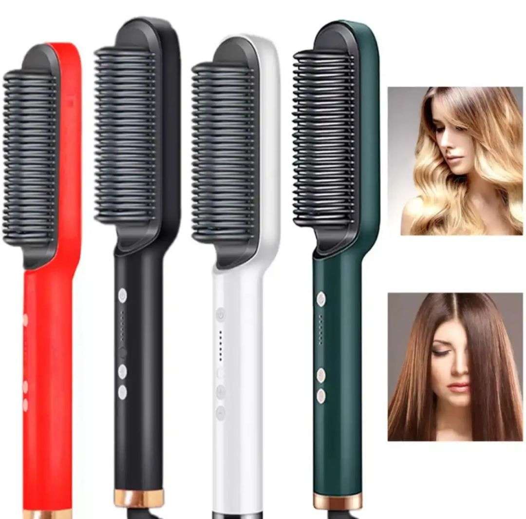 2-in-1 Electric Hair Straightener & Curler | Heating Styling Comb Brush