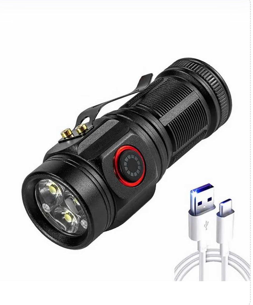 3 Core LED Mini Tactical Flashlight Rechargeable High Power LED Torch Metal Pen Clip Hand Lamp